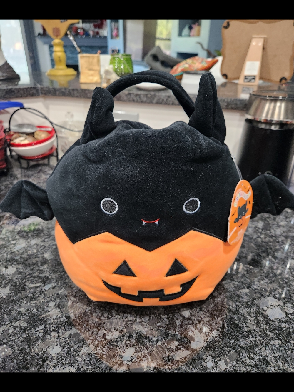 Squishmallows Black and Orange Bat Pumpkin Plush Treat Bag
